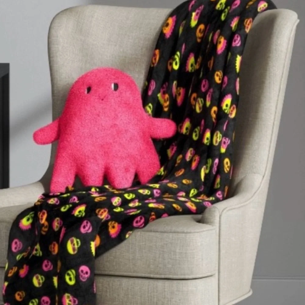 NWT Target Hyde & EEK! Neon Pink Ghost Faux-Shearling Halloween Throw Pillow